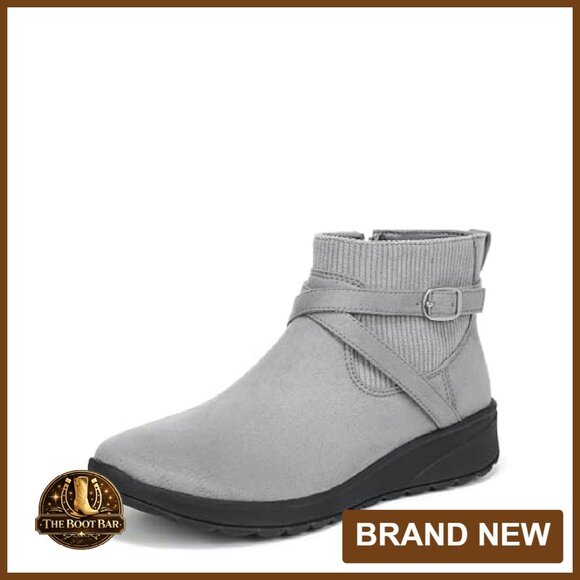 Women's Comfortable Ankle Booties Stretch Knit 1.25" Wedge Heel - Picture 2 of 8